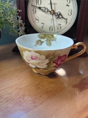 (UT) Single Vintage LEFTON “Heritage Brown Floral” Handpainted Teacup